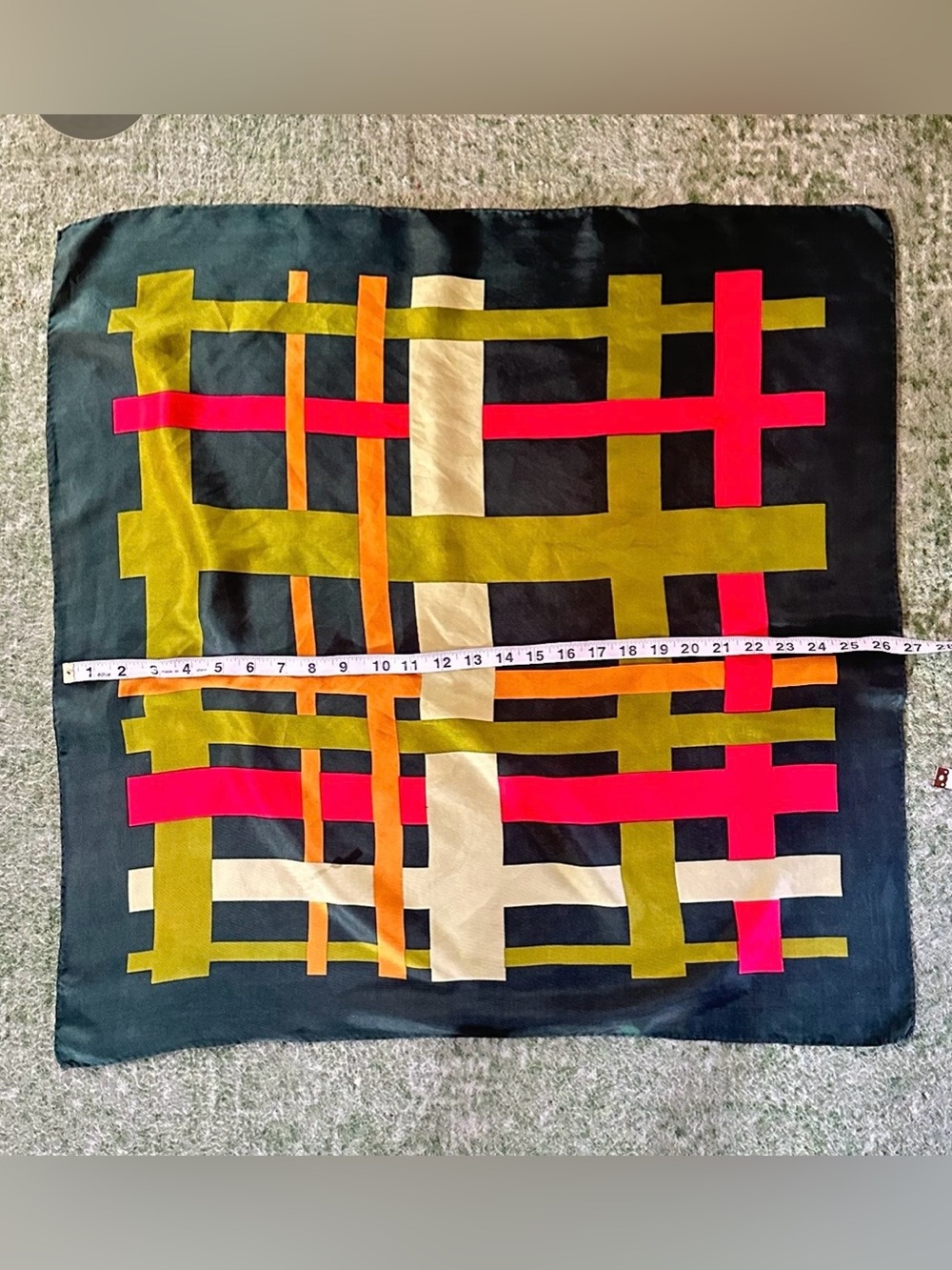 Vintage Geometric Plaid Square Silken Scarf, Likely Givenchy or Echo (26”) - Picture 3 of 5